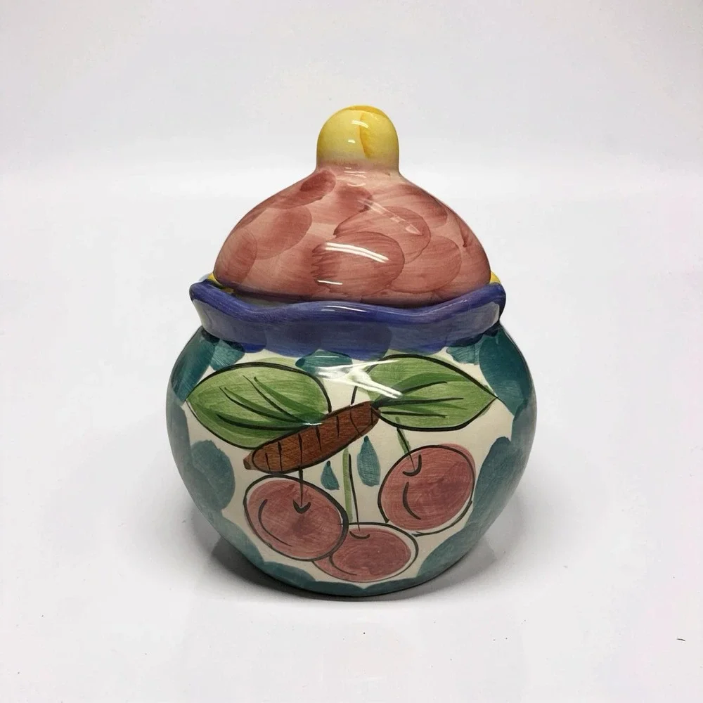 Tabletops Unlimited Fruita de Rosa Sugar Bowl Hand Painted‎ Ceramic 1994 Vintage